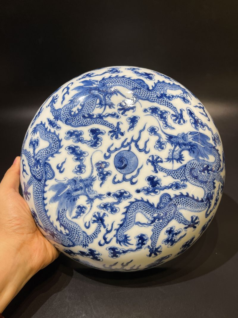 清晚期 青花云龙戏珠纹捧盒 - 图4