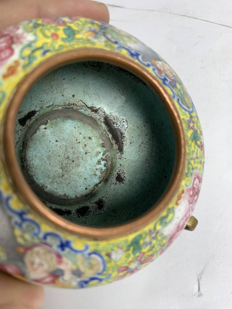 清乾隆 铜胎画珐琅西洋人物图活环耳水丞 - 图8