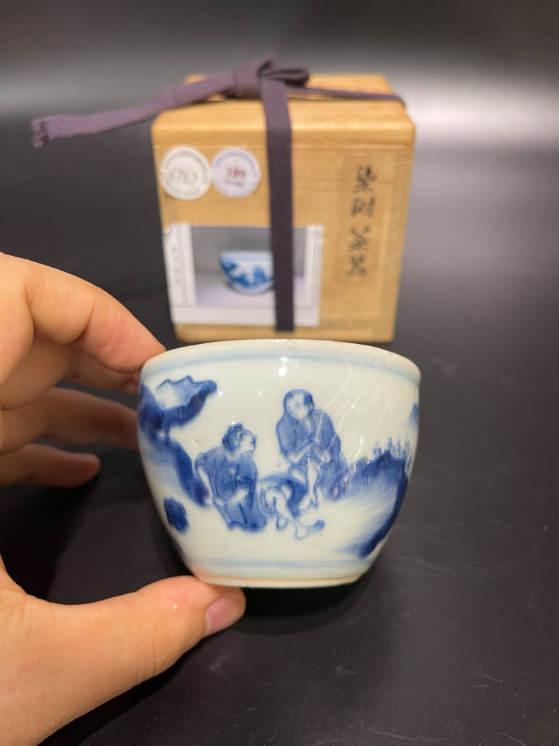 明崇祯 青花高士图小案缸 - 图5