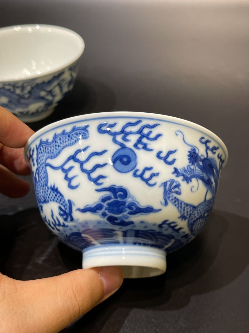清同治 青花云龙纹茶圆一对 - 图11