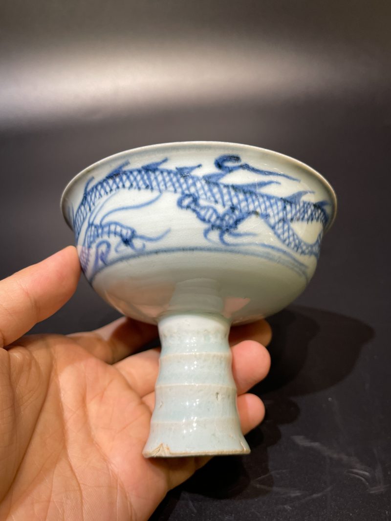 元 青花模印龙纹高足碗 - 图7