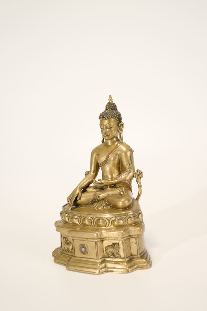 Lot905 14世纪 合金铜嵌红铜释迦成道像 - 图6