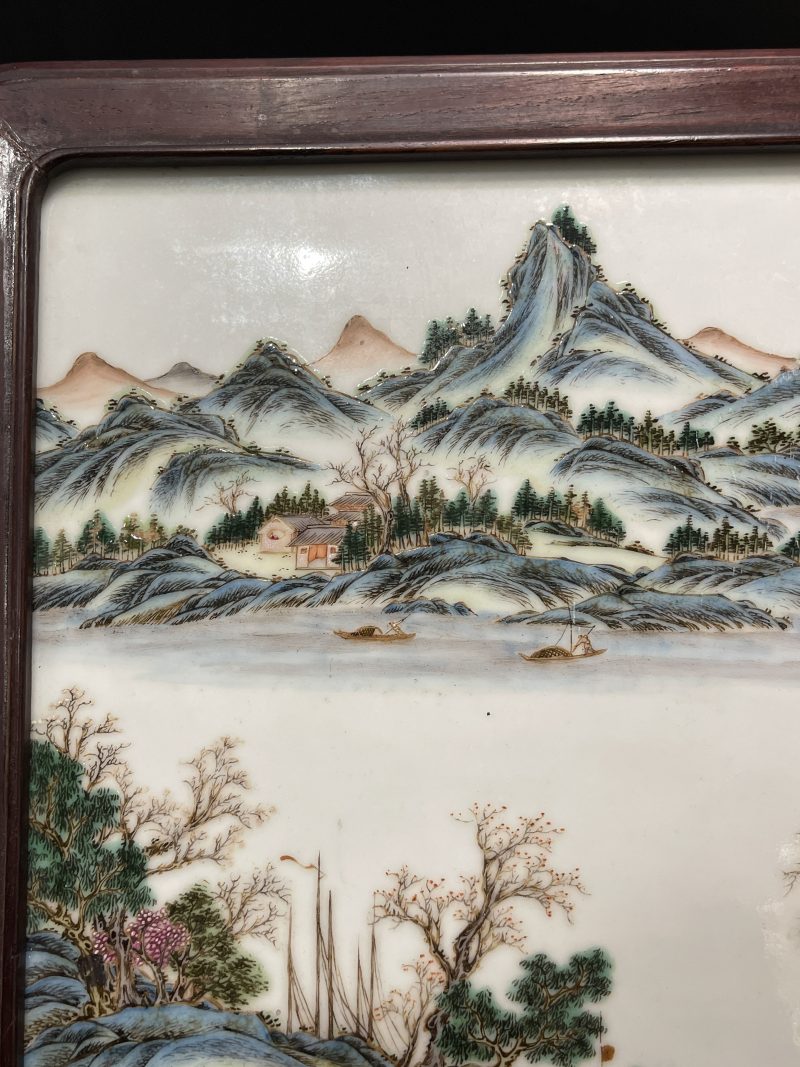 清晚期 粉彩春江待渡图瓷板 - 图3