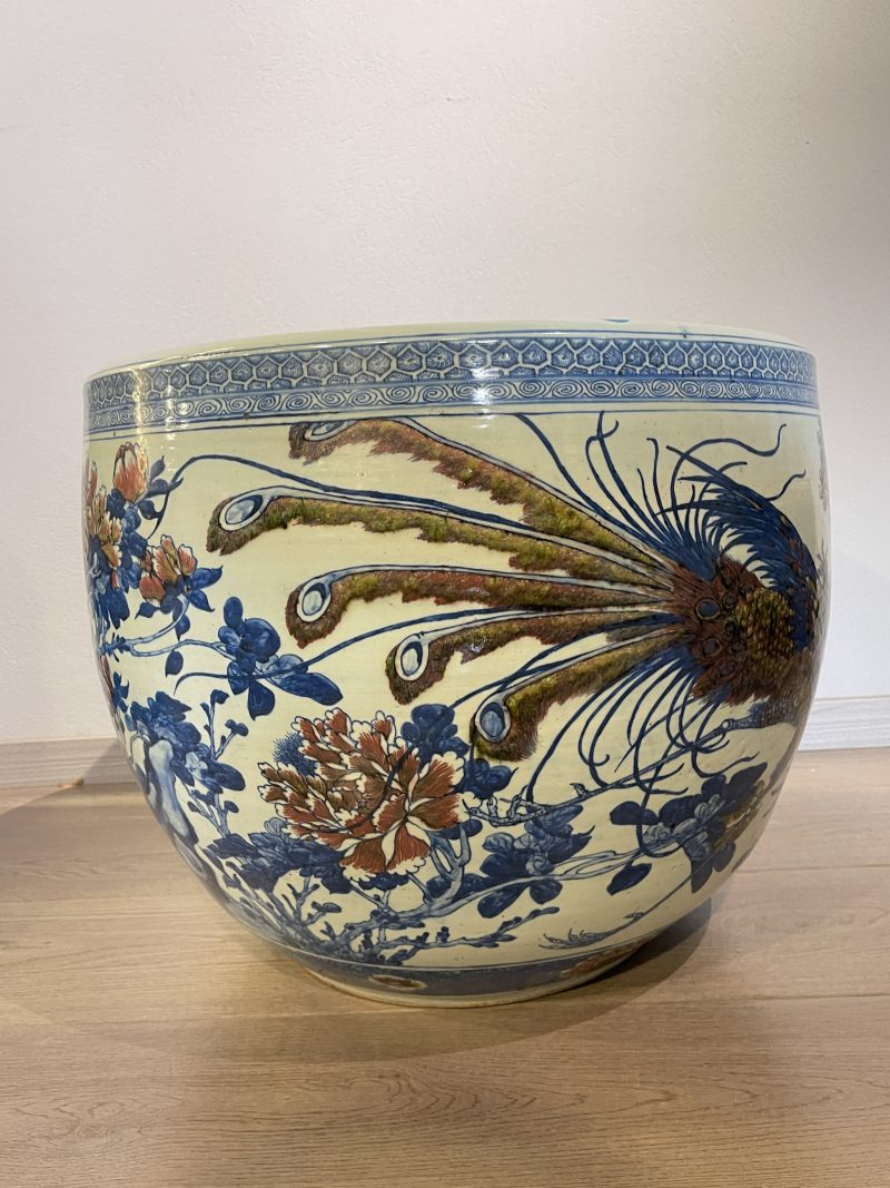 清中期 青花釉里红牡丹锦鸡图大缸 - 图6