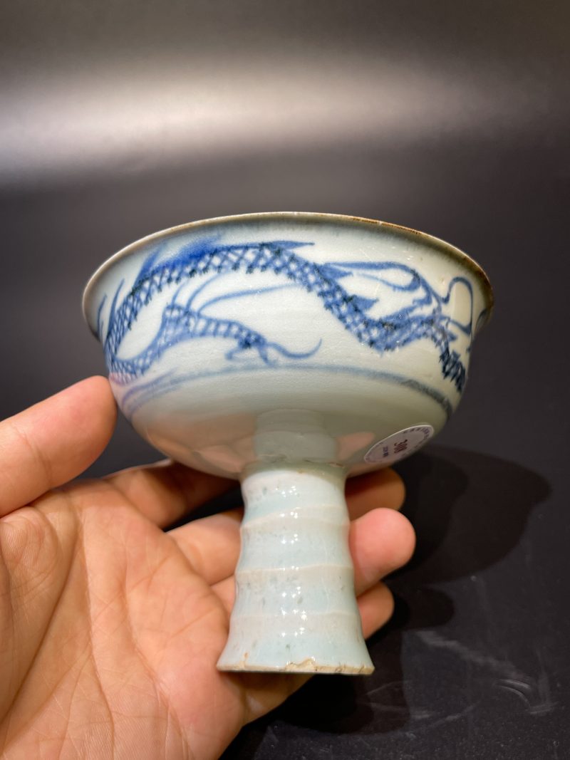 元 青花模印龙纹高足碗 - 图8