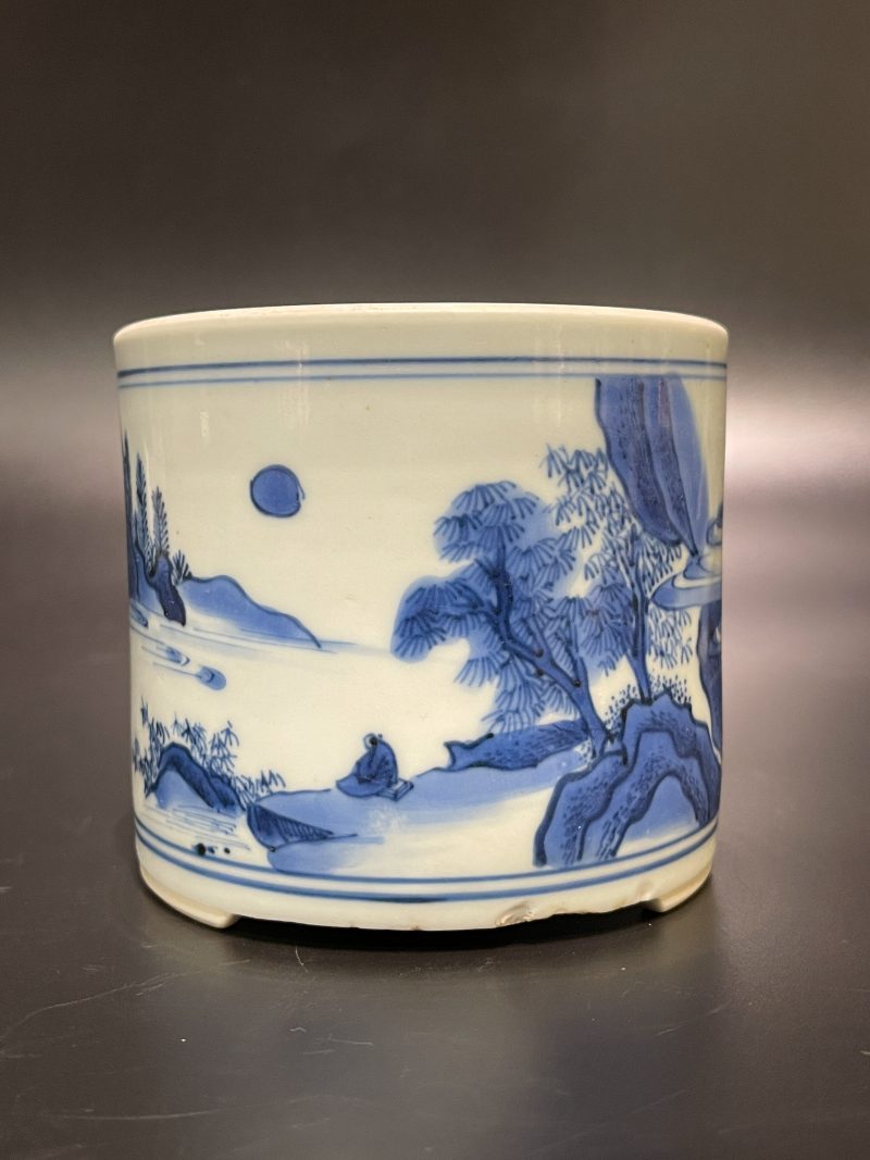 明崇祯 青花山水人物纹琴炉 - 图6