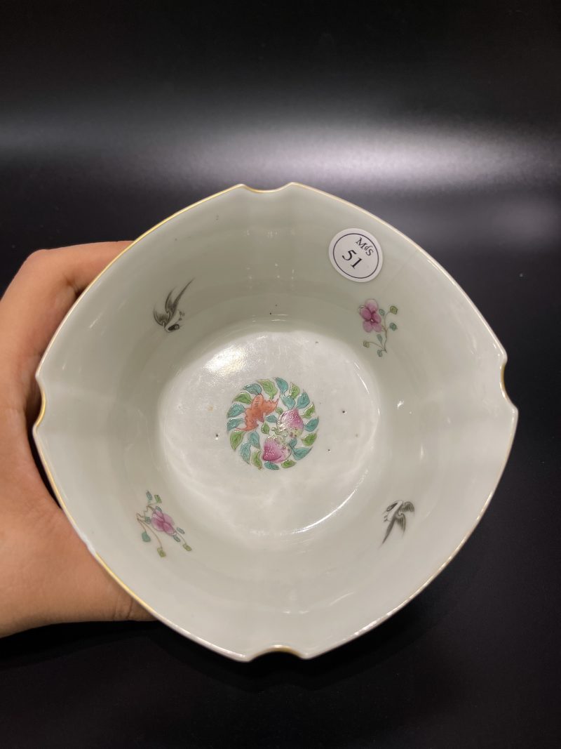 清道光 粉彩爱莲图四方碗 - 图7