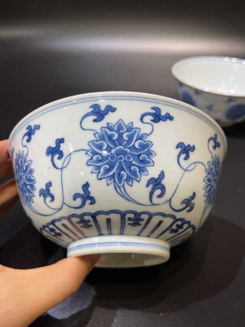 清道光 青花缠枝莲纹碗一对 - 图3