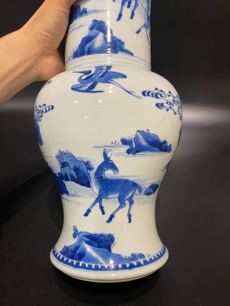 清康熙 青花山水松鹤延年凤尾尊 - 图14