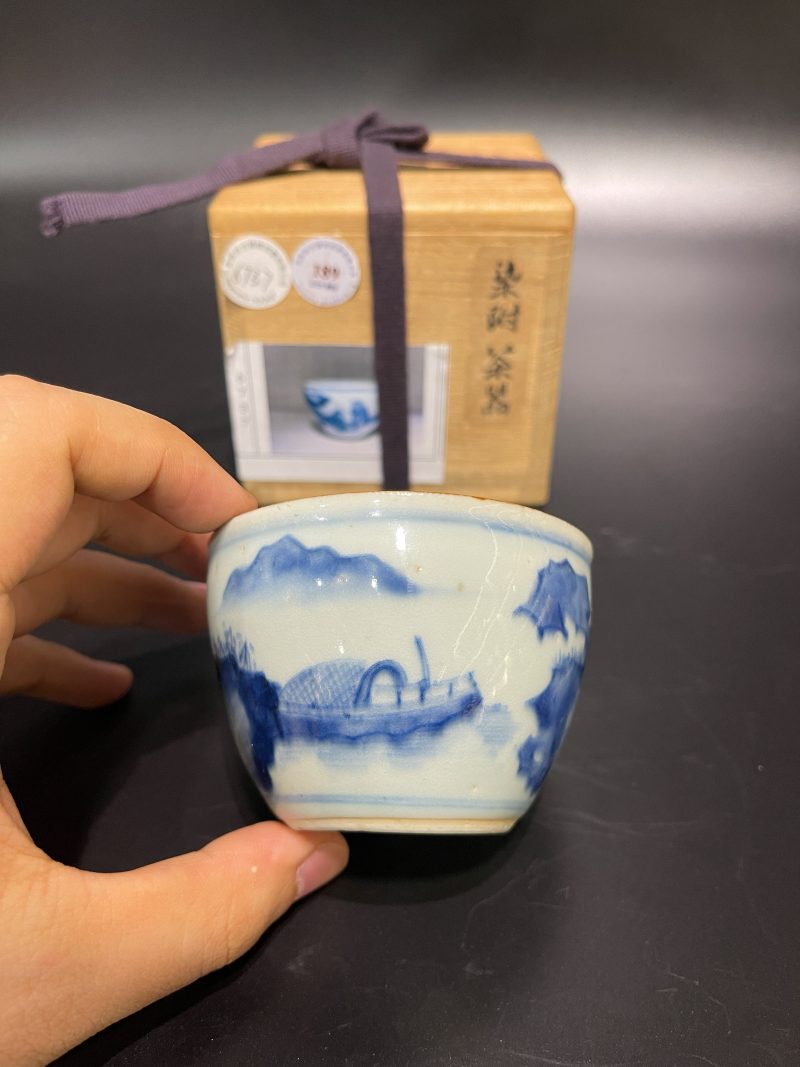 明崇祯 青花高士图小案缸 - 图7