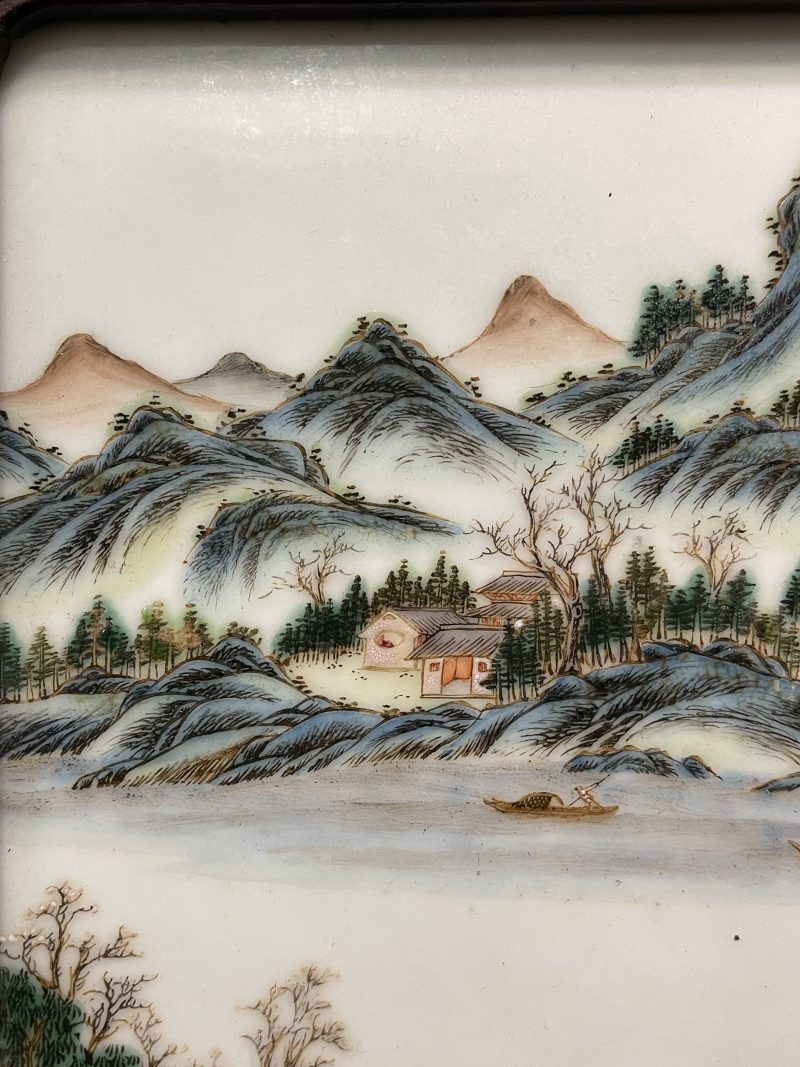 清晚期 粉彩春江待渡图瓷板 - 图4