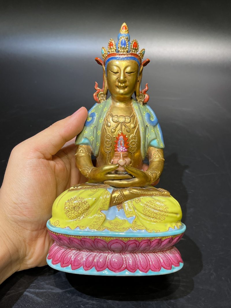 清乾隆 粉彩描金无量寿佛 - 图6