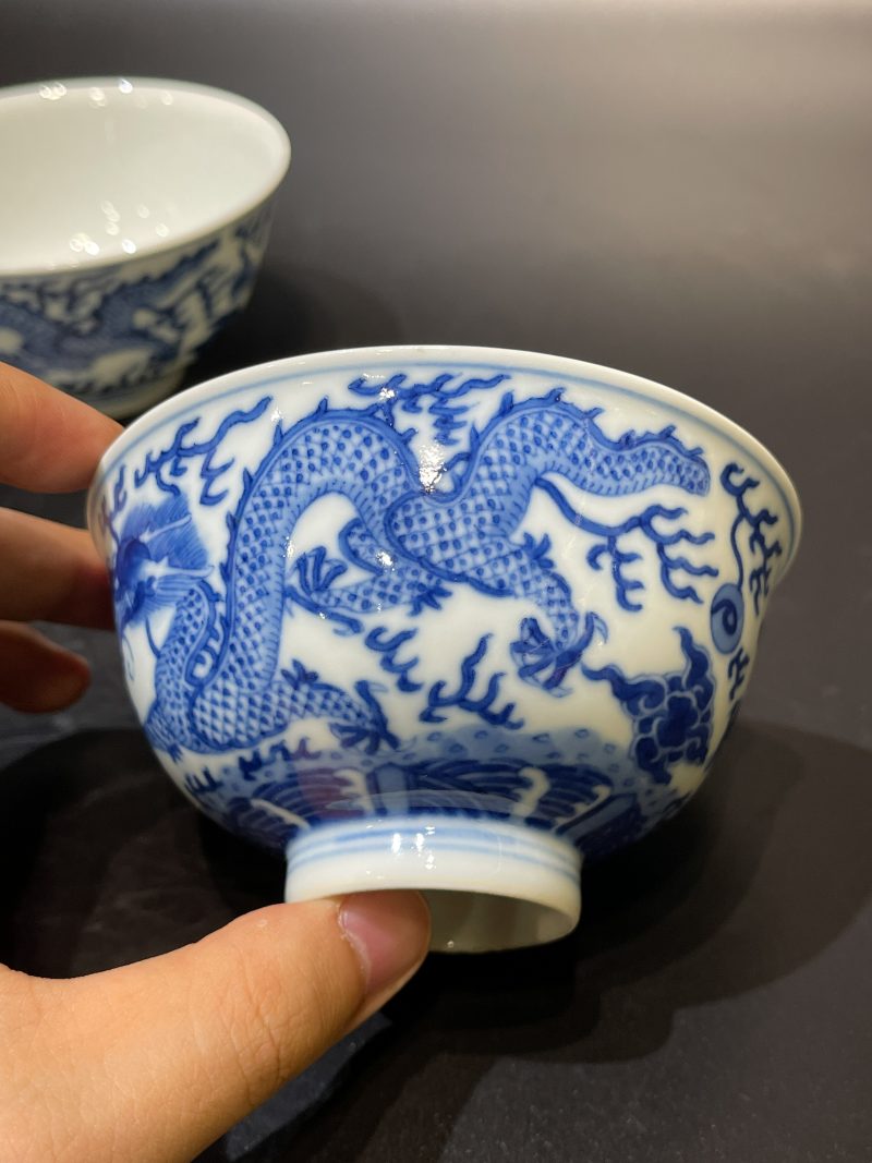 清同治 青花云龙纹茶圆一对 - 图13