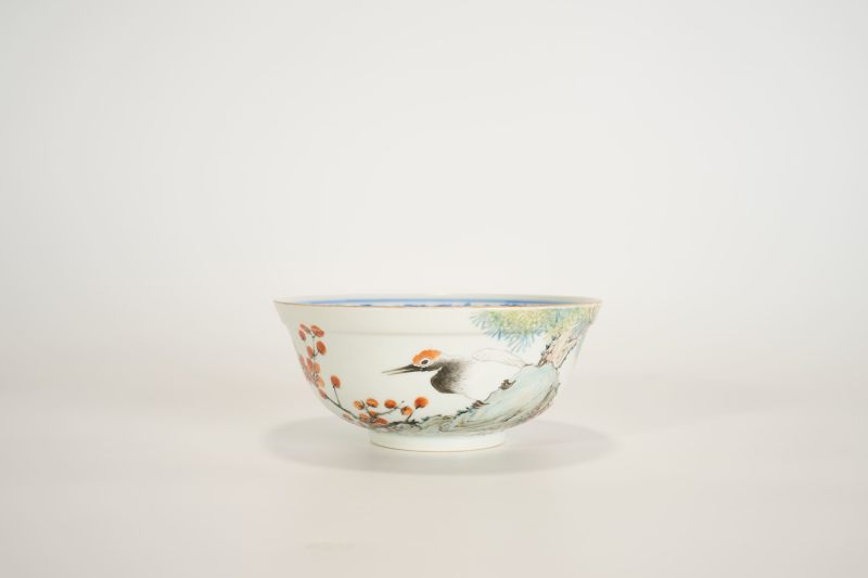 Lot839 清光绪 外粉彩内青花松鹤纹碗 - 图2
