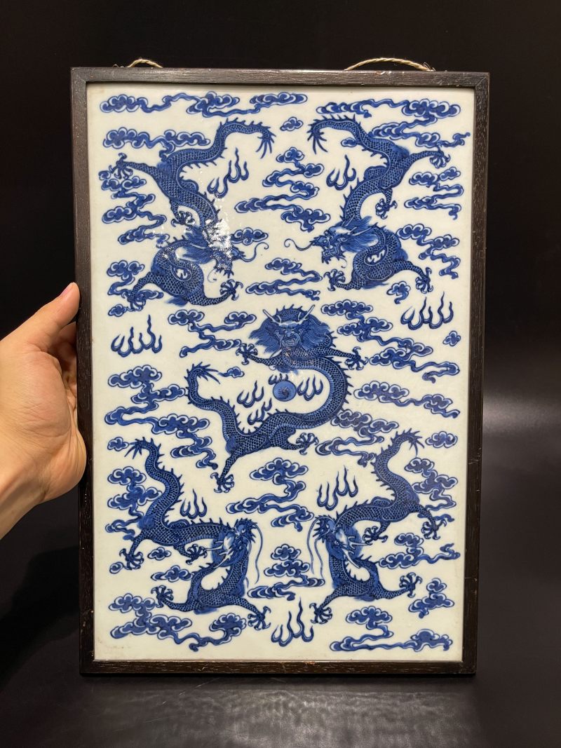 清光绪 青花五龙图瓷板 - 图3