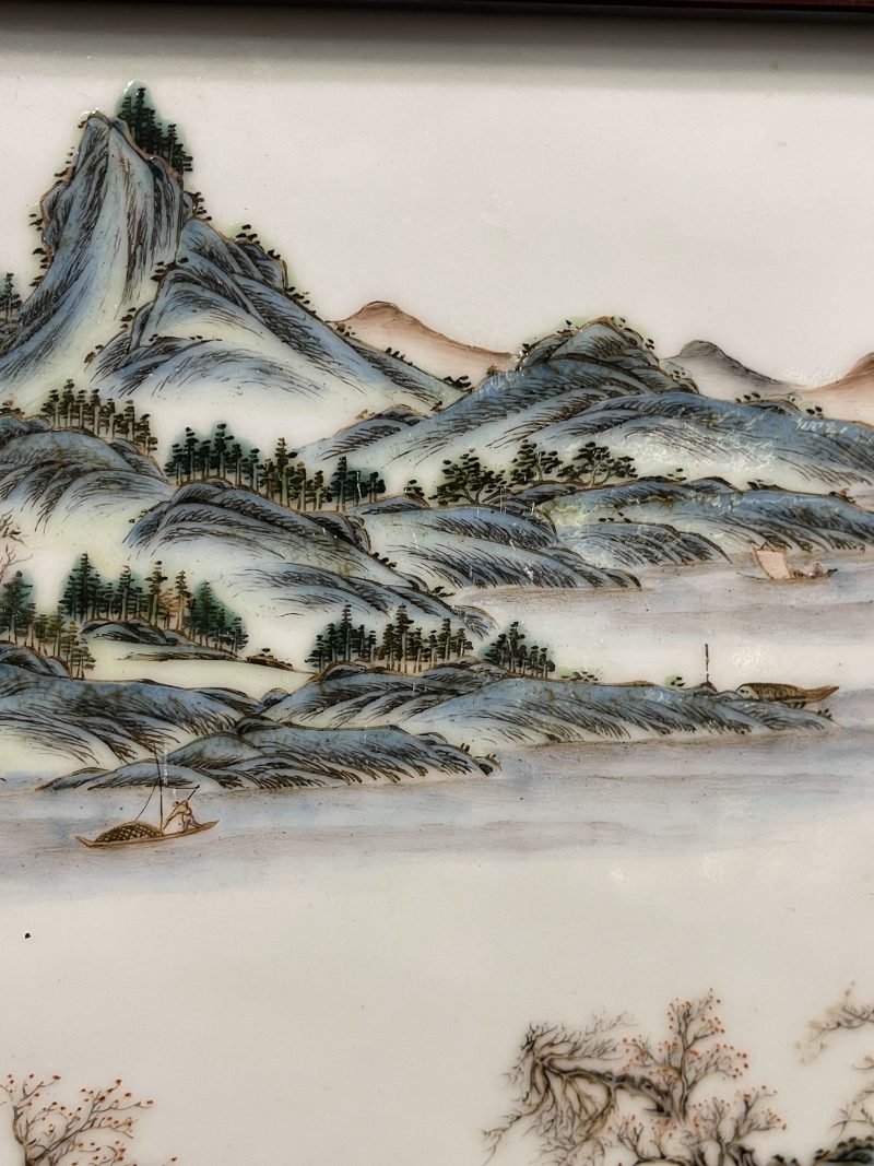 清晚期 粉彩春江待渡图瓷板 - 图5