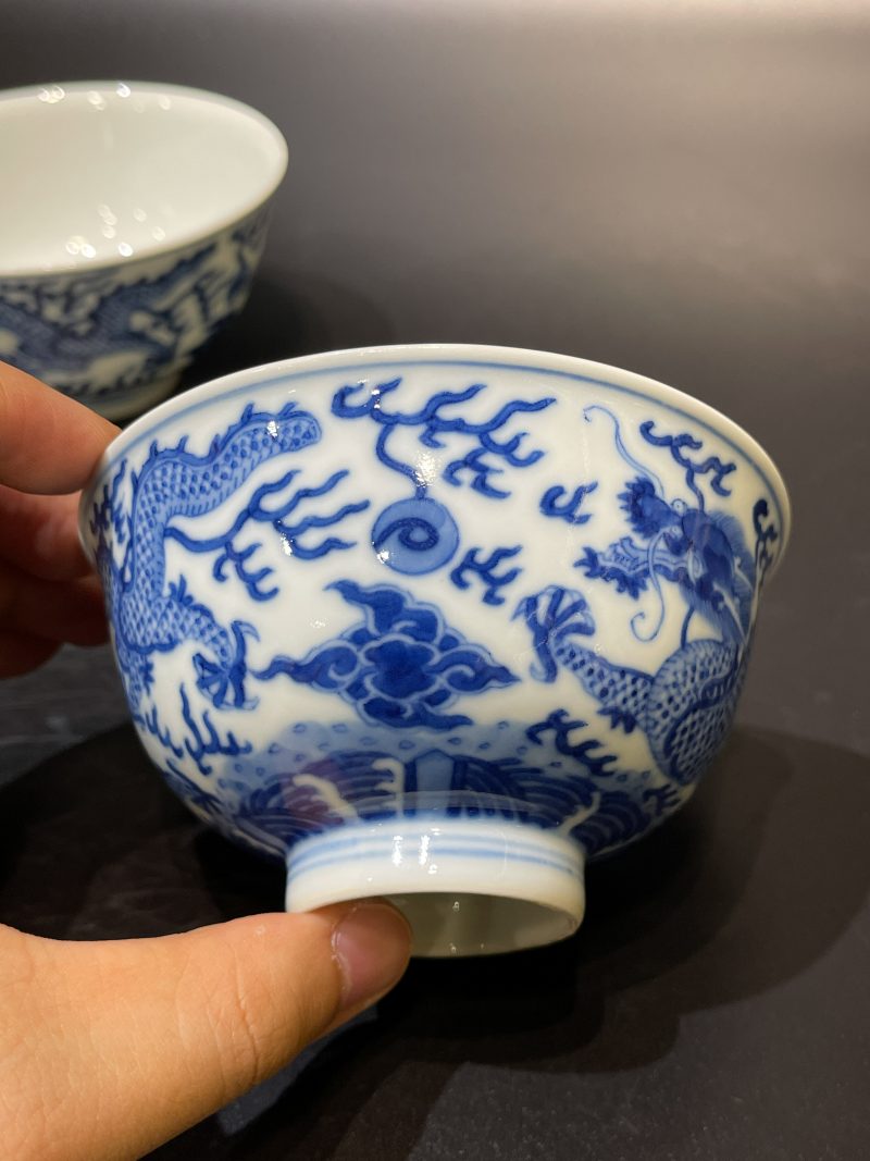 清同治 青花云龙纹茶圆一对 - 图14