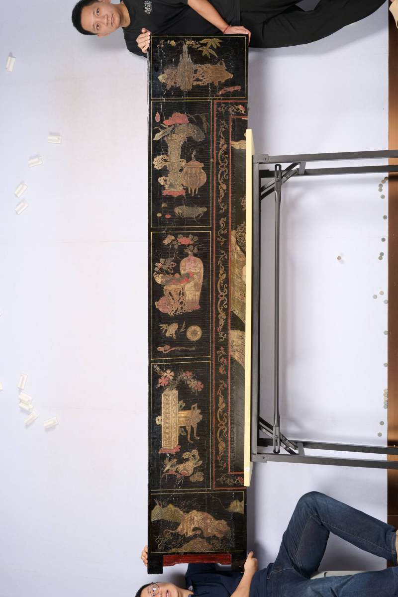 Lot1048 清康熙十二年（1673） 广作三水县知县苏嵋荣寿款彩大屏风 十二扇 - 图26