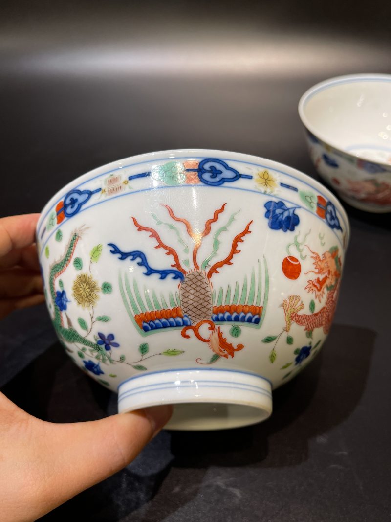 清光绪 青花五彩龙凤纹碗一对 - 图6