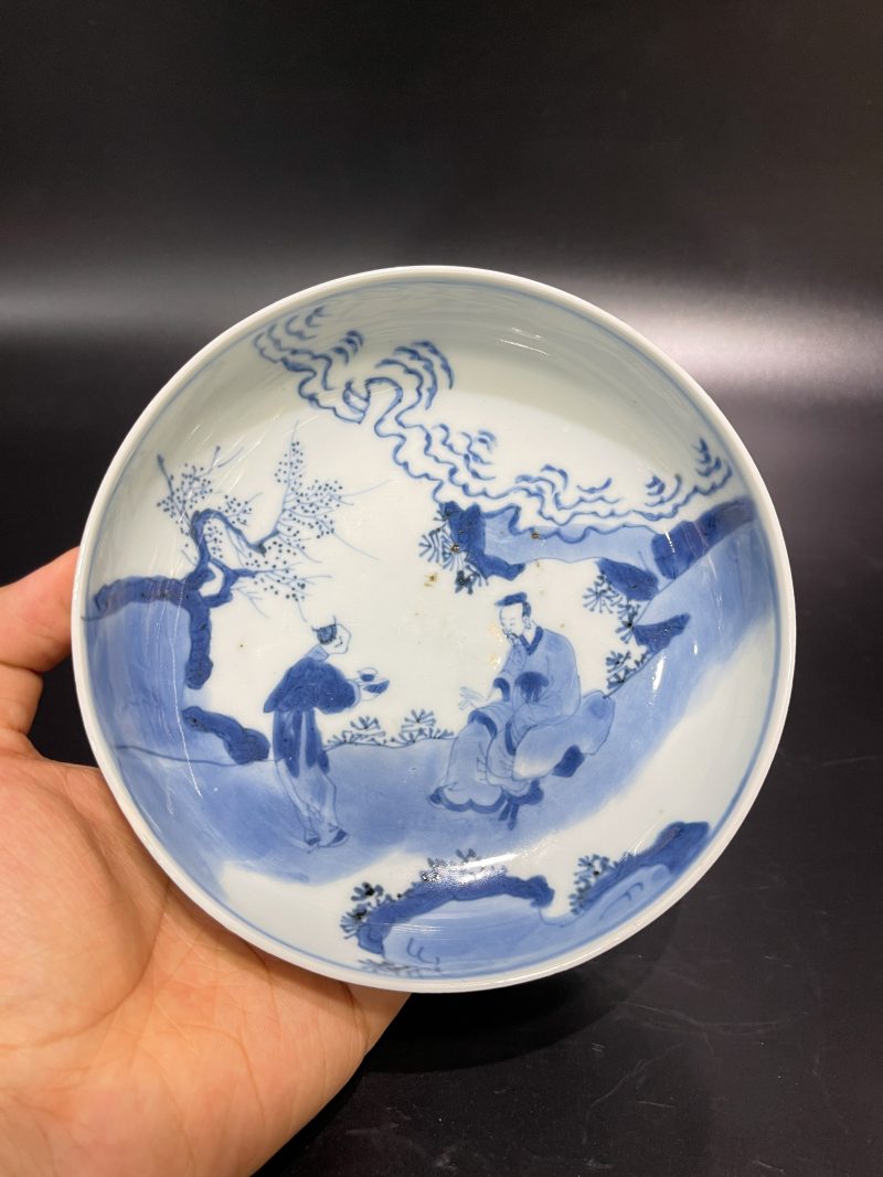 清康熙 青花高士图镗锣洗 - 图2