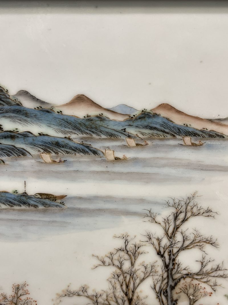 清晚期 粉彩春江待渡图瓷板 - 图6