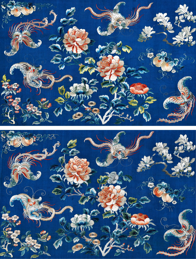 清道光 苏绣花开富贵挂屏一对
