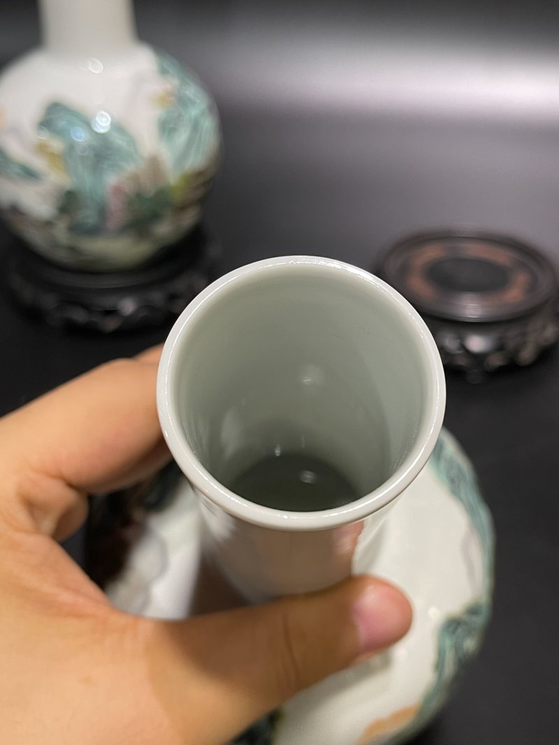 民国 粉彩山水亭阁图天球一对 - 图20