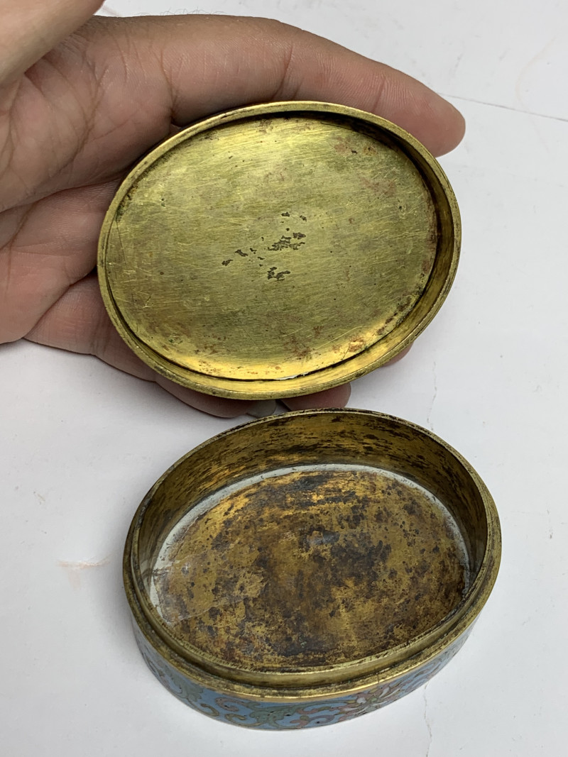 清乾隆 铜胎掐丝珐琅嵌画西洋人物图香盒 - 图8