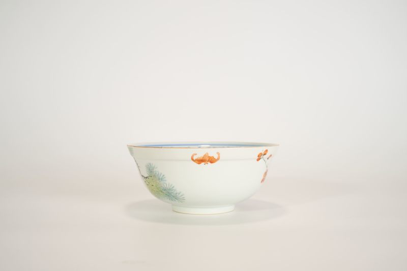 Lot839 清光绪 外粉彩内青花松鹤纹碗 - 图4