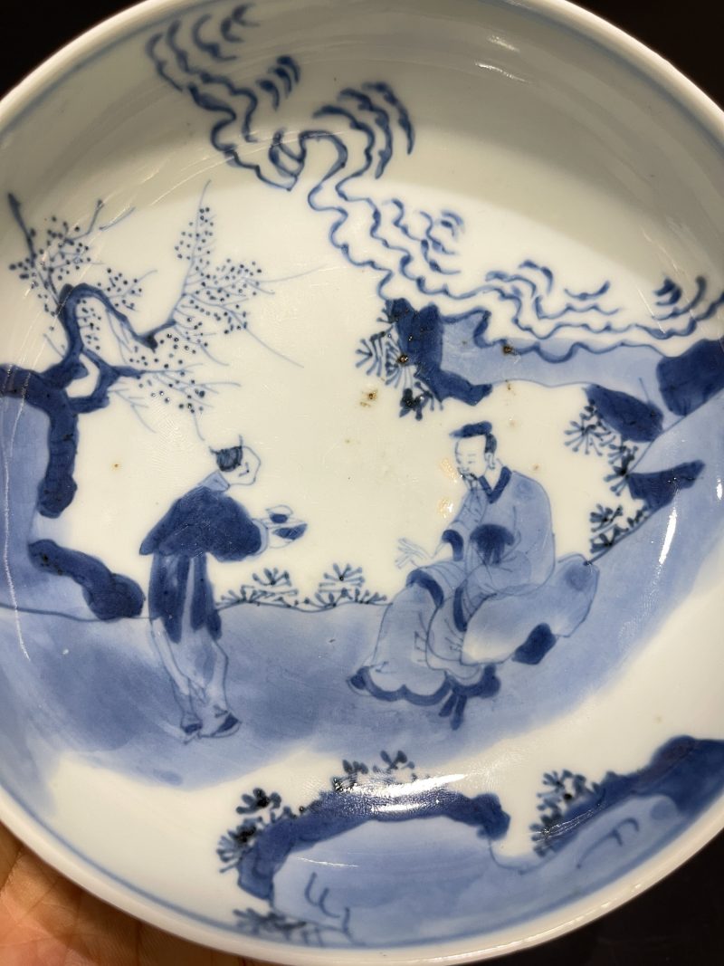 清康熙 青花高士图镗锣洗 - 图3