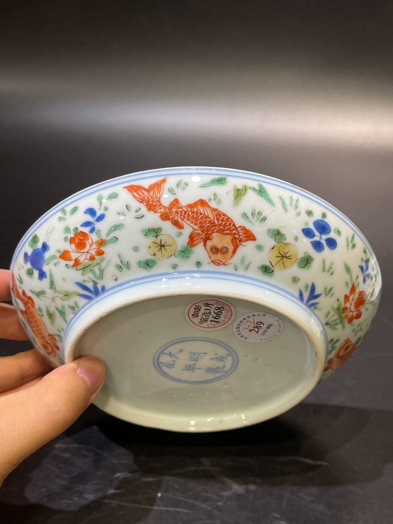 清康熙 青花五彩鱼藻纹盘一对 - 图13