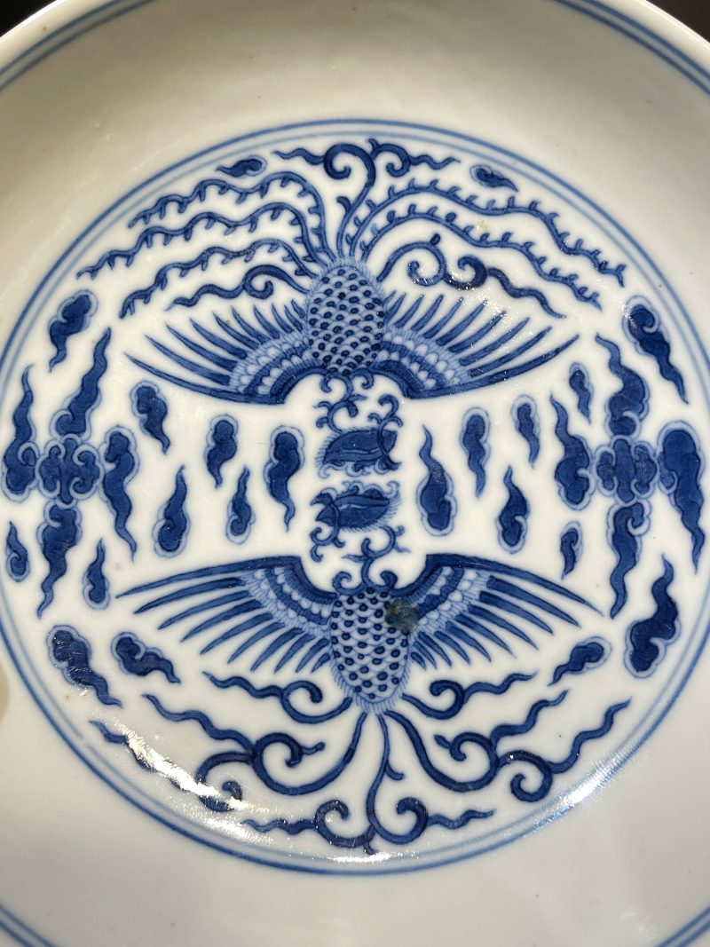 清道光 青花凤纹盘一对 - 图9