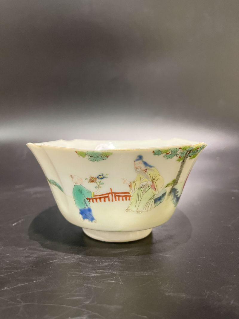 清道光 粉彩爱莲图四方碗 - 图2