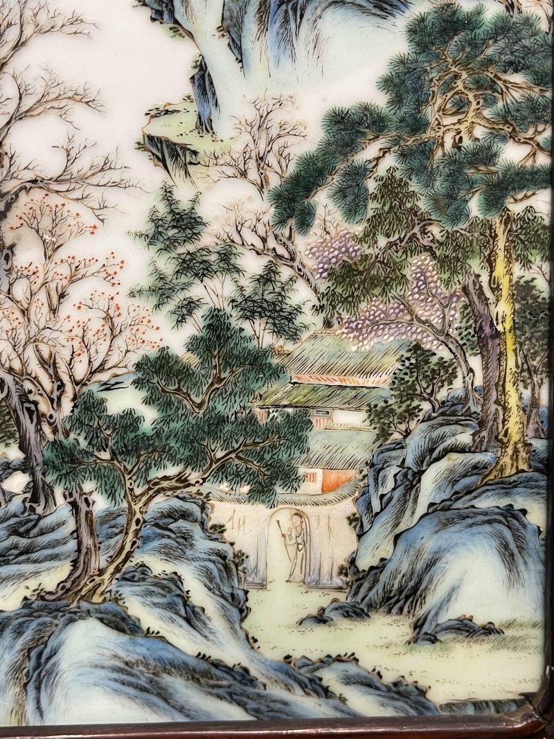 清晚期 粉彩春江待渡图瓷板 - 图8