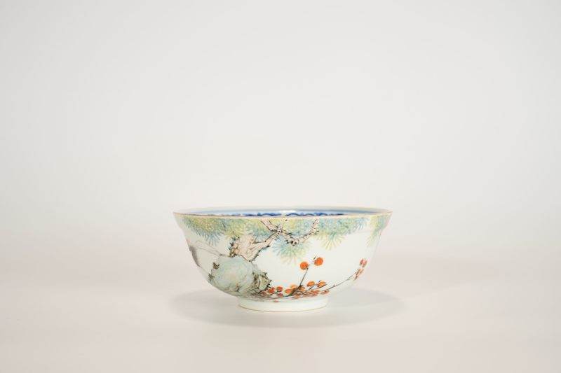 Lot839 清光绪 外粉彩内青花松鹤纹碗 - 图5