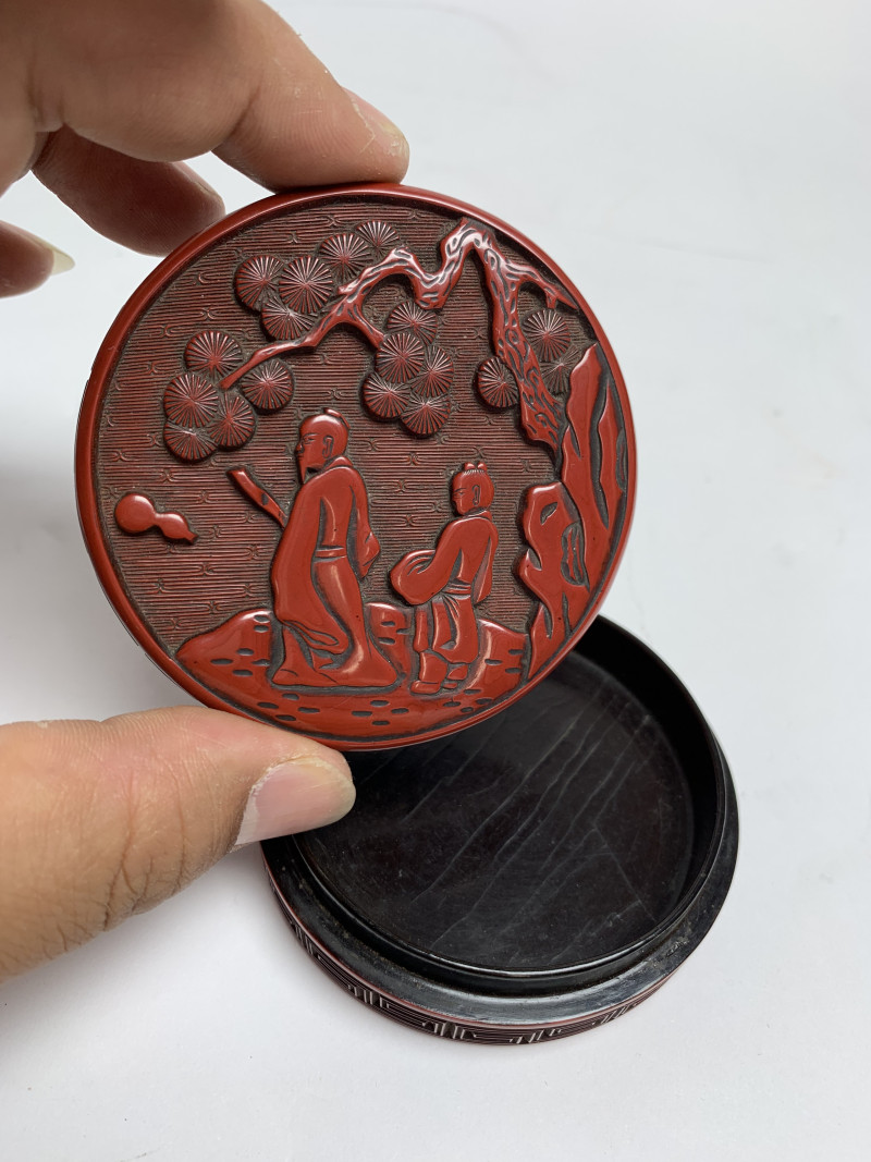 元 张成造款剔红许由弃瓢纹香盒 - 图11