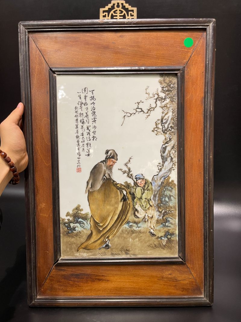 民国 粉彩高士图瓷板一对 - 图3