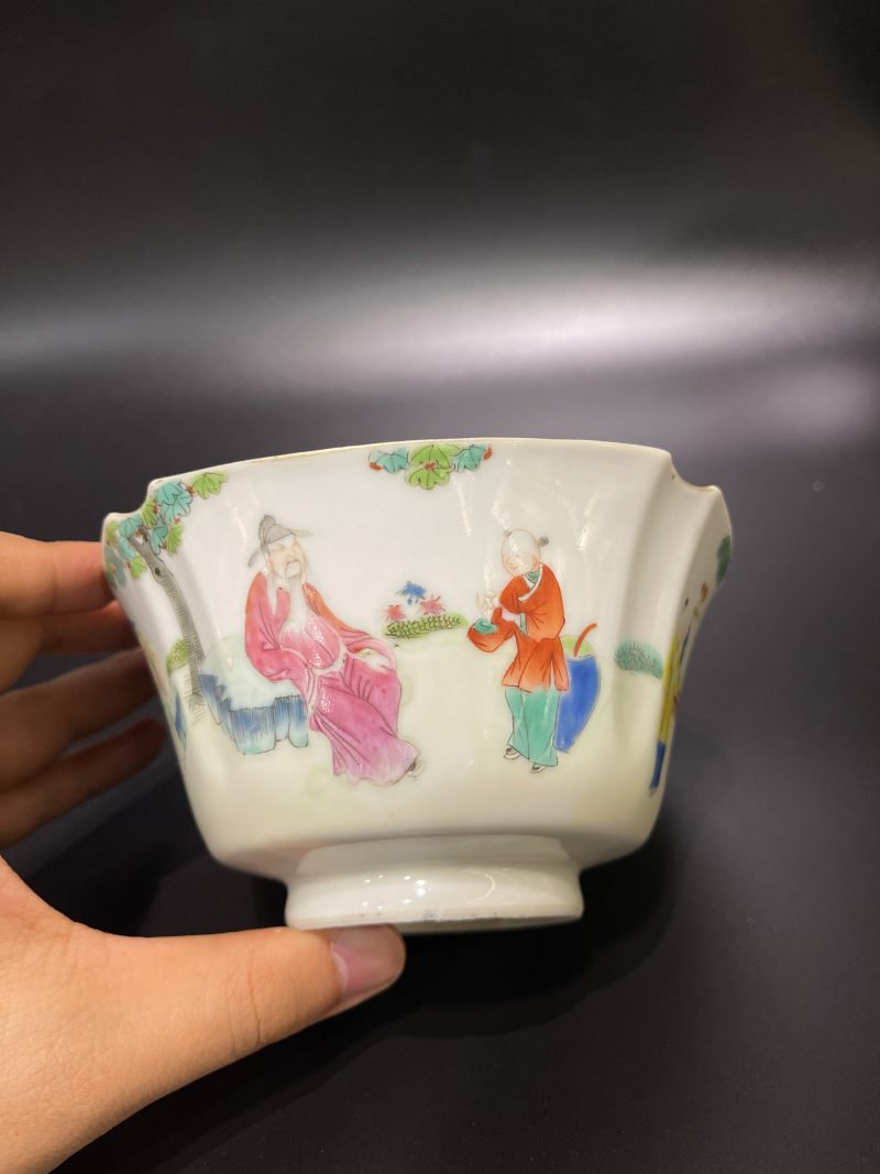 清道光 粉彩爱莲图四方碗 - 图3