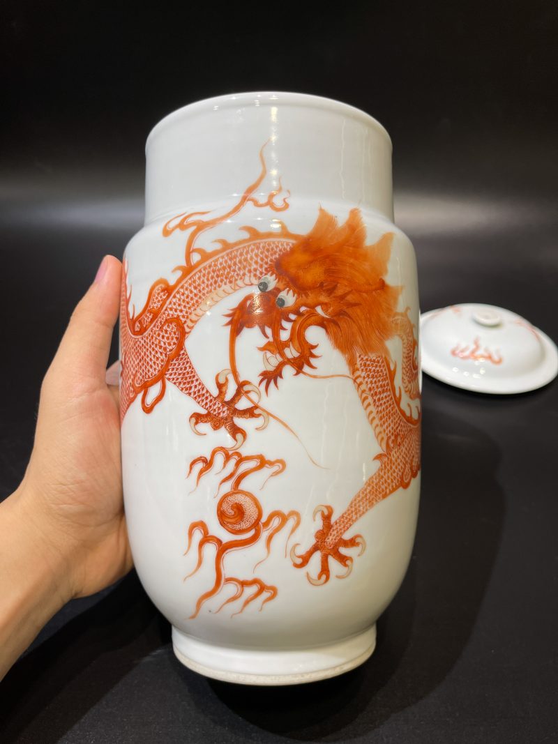 清 矾红彩云龙纹壮罐 - 图3