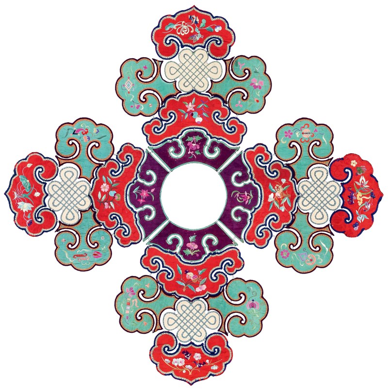 清 四合如意式花卉纹云肩