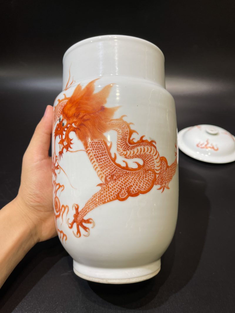 清 矾红彩云龙纹壮罐 - 图4