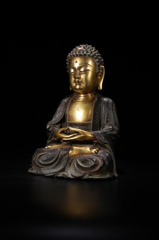 明 铜鎏金阿弥陀佛 - 图2