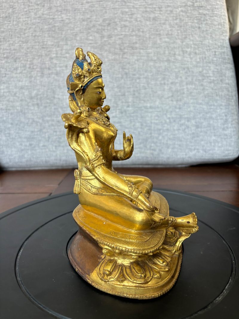 十四世纪 藏中风格 铜鎏金绿度母像 - 图9