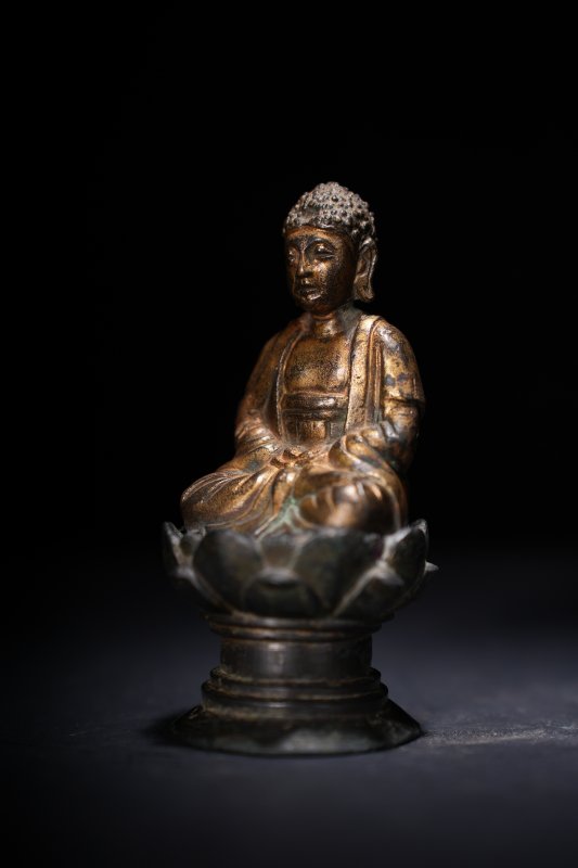 明 铜漆金阿弥陀佛 - 图2
