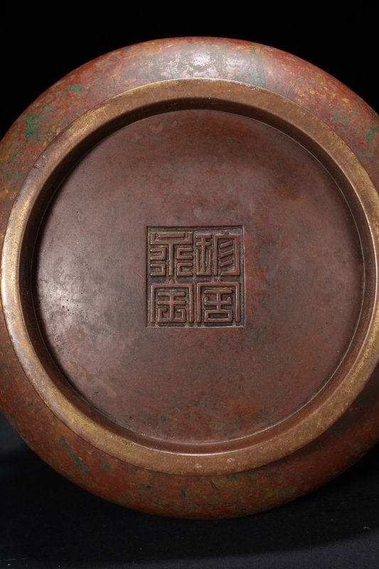清 铜洒金红皮蚰耳炉 - 图5