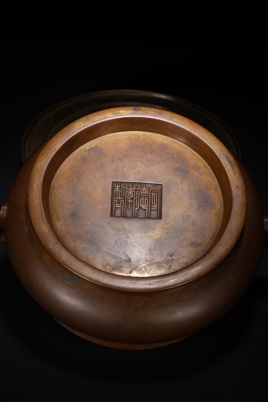 清早期 铜蛐耳炉（带原座） - 图4