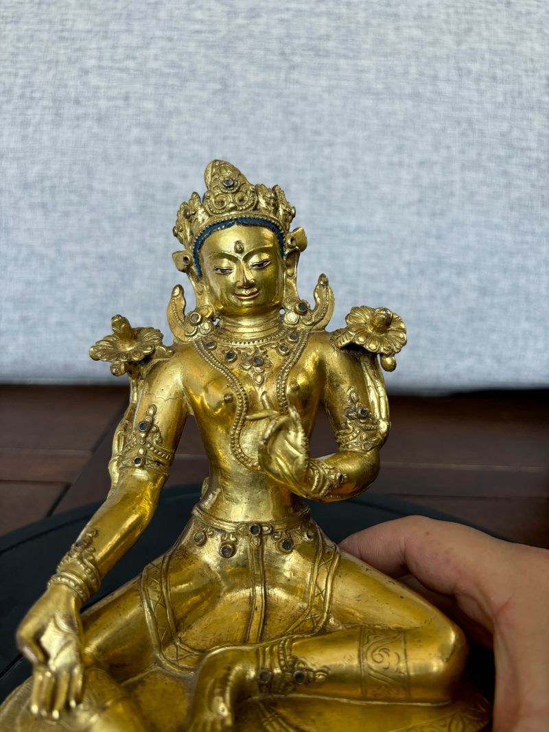 十四世纪 藏中风格 铜鎏金绿度母像 - 图10