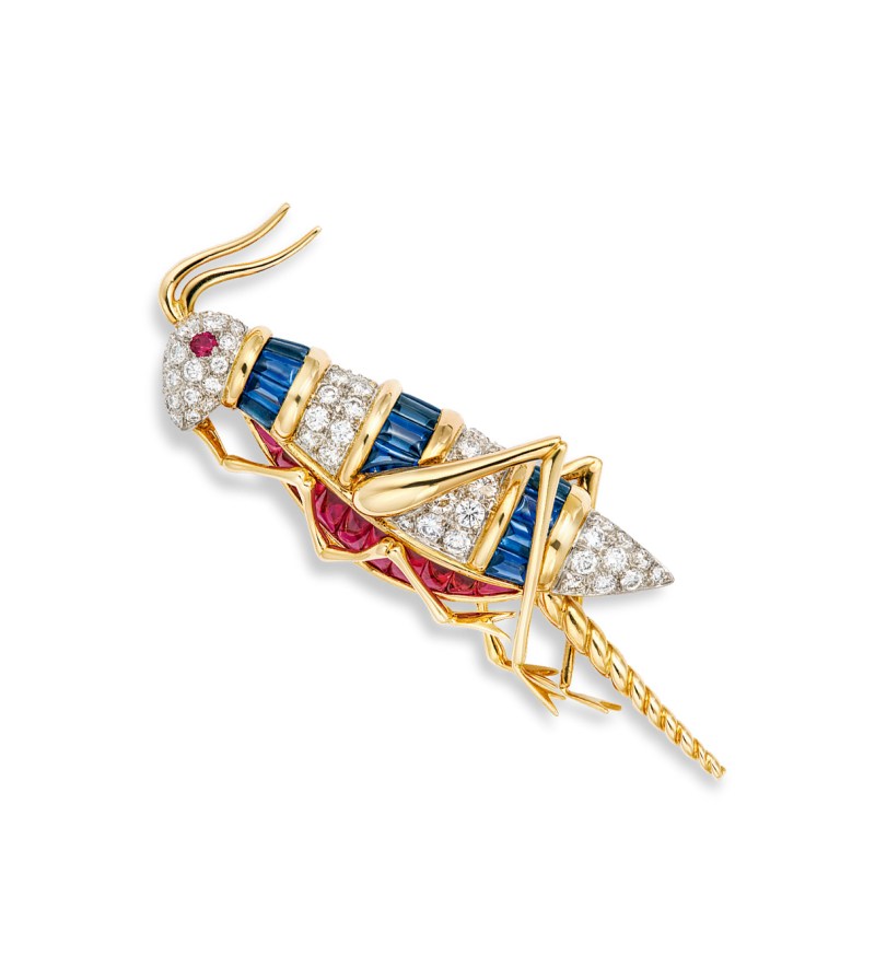 蒂芙尼史隆伯杰（Schlumberger for Tiffany&Co.）设计 蓝宝石、红宝石及钻石「蟋蟀」胸针