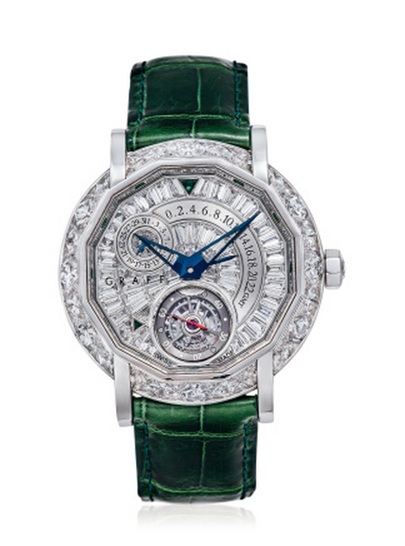 格拉芙 MasterGraff Tourbillon系列，型号MG47WD，限量20只 18K白金自动上弦镶钻腕表 陀飞轮装置 双时区功能 日期显示