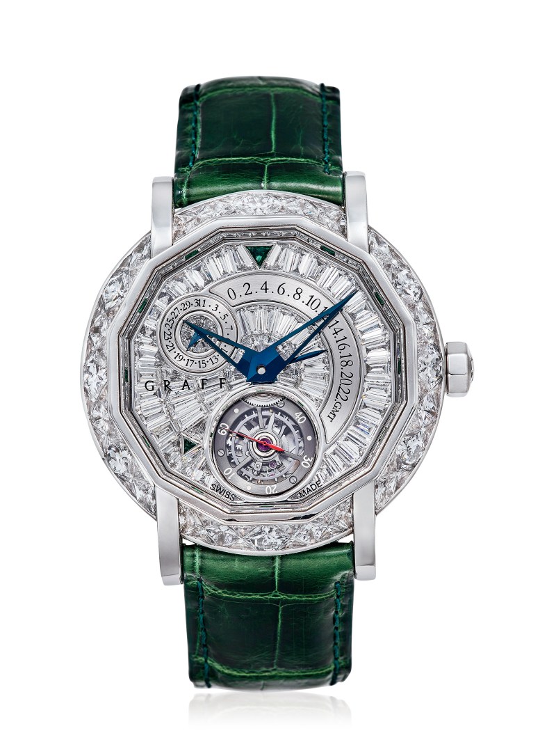 格拉芙 MasterGraff Tourbillon系列，型号MG47WD，限量20只 18K白金自动上弦镶钻腕表 陀飞轮装置 双时区功能 日期显示 - 图2